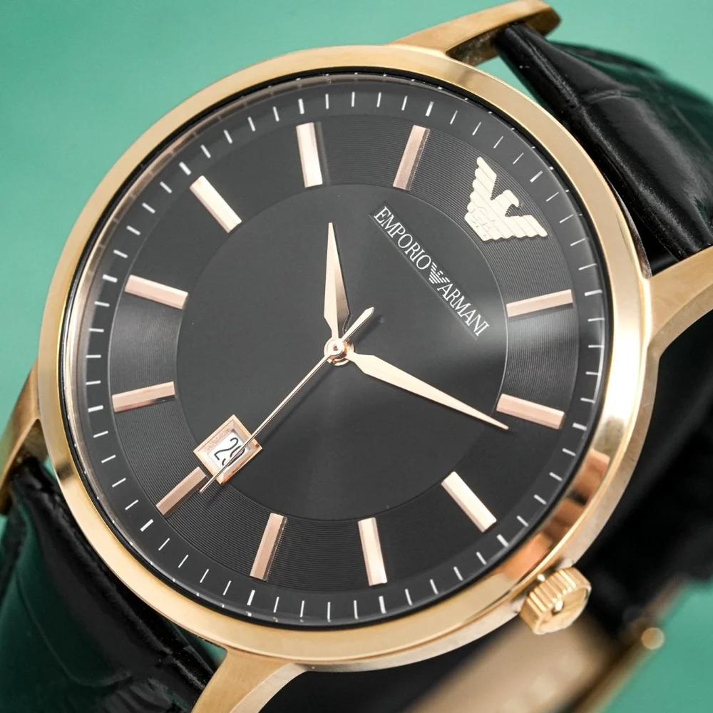 Emporio Armani Renato AR2425 43mm Large Black Dial Gold Tone Men's Watch - Picture 10 of 15